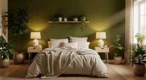 Olive green and cream bedroom color scheme