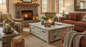 Distressed wood furniture living room