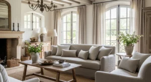 Linen sofa French country living room