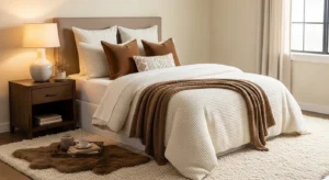 Cream and brown neutral bedroom palette