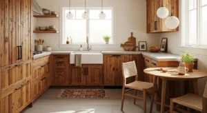 Rustic wood kitchen cabinets design