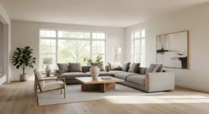 Airy French country living room layout