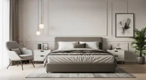 Bedroom ideas for couples with cozy neutral decor and modern stylish setup