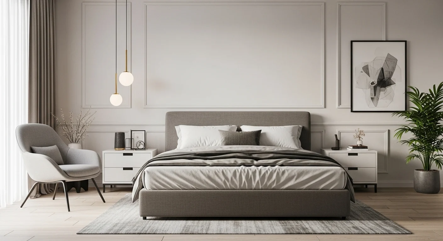 Bedroom ideas for couples with cozy neutral decor and modern stylish setup