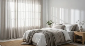 Linen curtains neutral bedroom design