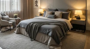 Grey and beige neutral bedroom