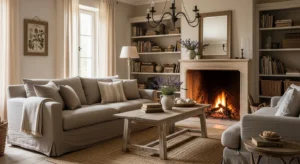Neutral French country living room color palette