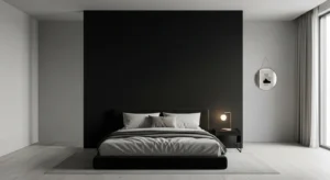 Minimal black accent wall bedroom