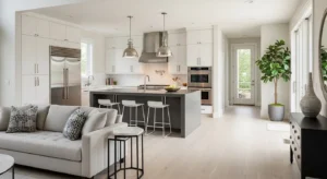 Sofa placement open kitchen living room