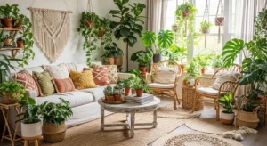 Plants boho living room
