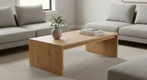 Wooden table Japandi living room