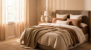Brown and cream earthy bedroom palette