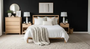 Black and wood bedroom design