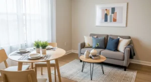 Round dining table in small combo space