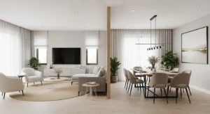 Balanced living dining room combo layout