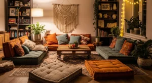 Low seating boho living room