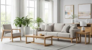 Light wood Japandi living room