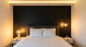 Matte black accent wall bedroom