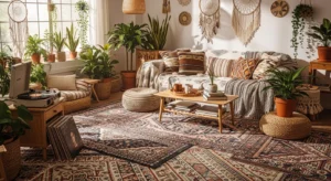 Layered rugs living room