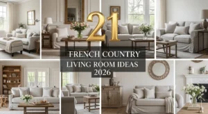 French country living room ideas 2026 with cozy warm neutral design inspiration