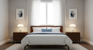 Symmetrical neutral bedroom layout