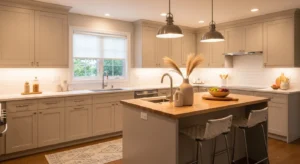 Beige kitchen cabinets design idea