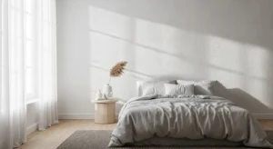 White textured wall neutral bedroom