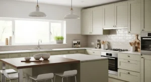 Pale olive kitchen paint color idea