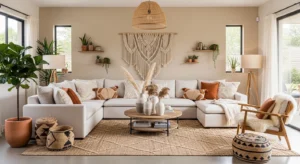 Neutral boho living room