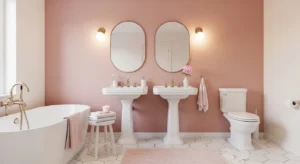 Blush bathroom accent color idea