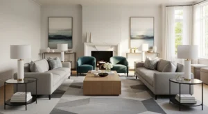 Symmetrical Japandi living room