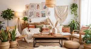 Wood boho living room