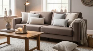 Brown fabric sofa living room