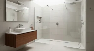 Frameless glass walk in shower modern bathroom