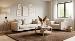 Brown rug living room decor