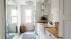 Mirror in small laundry room to create space