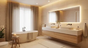 Warm neutral bathroom color palette trend