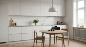 Simple tile backsplash Scandinavian kitchen
