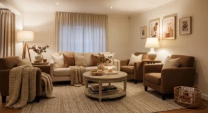 Brown and cream living room palette