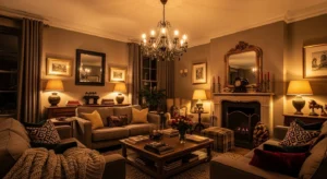 Warm lighting French country living room