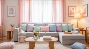 Pastel accents French country living room