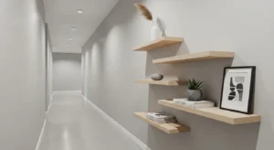 Floating shelves hallway