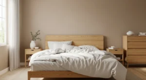Beige and white earthy bedroom color scheme