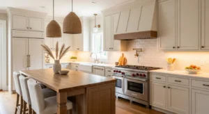 Cream and wood kitchen cabinets