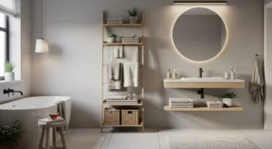 Ladder shelf in bathroom for stylish storage