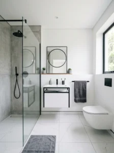 White bathroom black grey accents