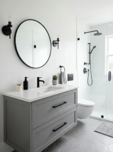 Grey vanity white bathroom