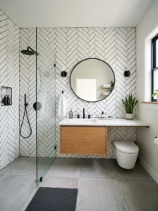 Herringbone tile with black grout