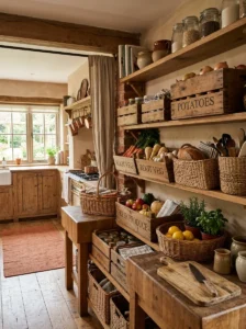 Rustic open storage adding function and charm to kitchen