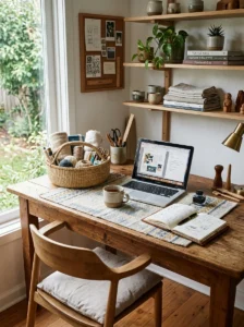 Natural textures adding warmth to rustic office